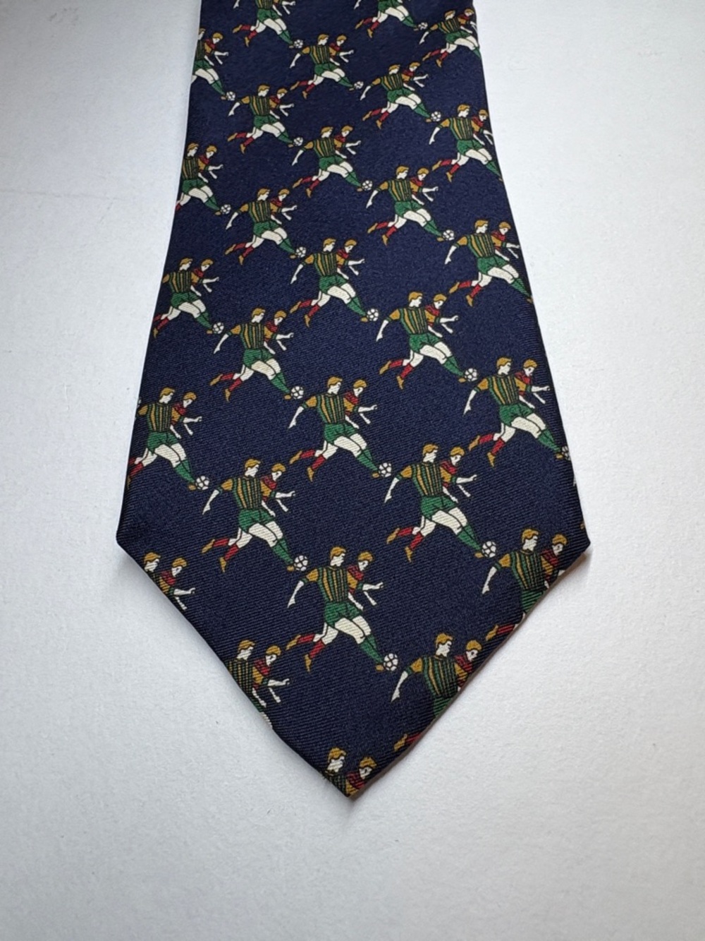 Class Club Young Men’s Navy Patterned Silk Tie - Navy Multicolor Soccer Motif